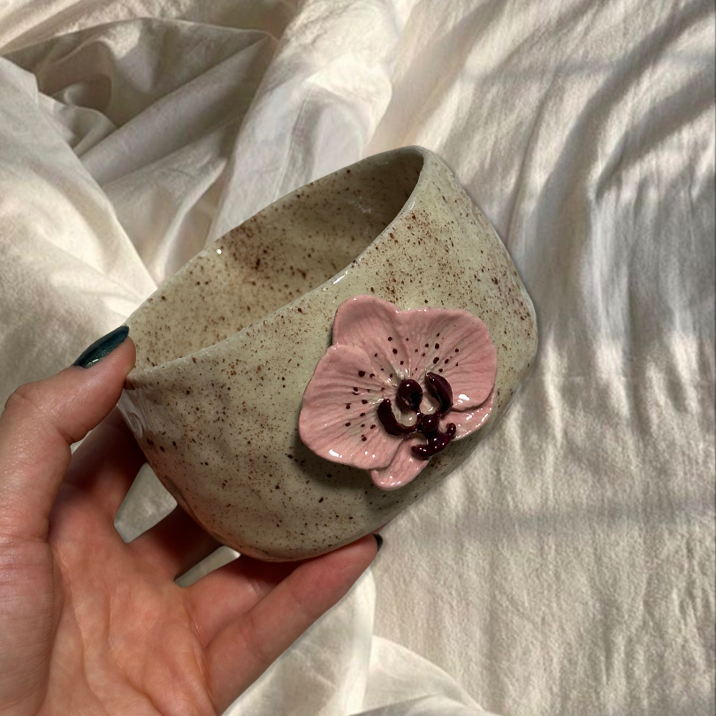 Handmade orchid matcha bowl