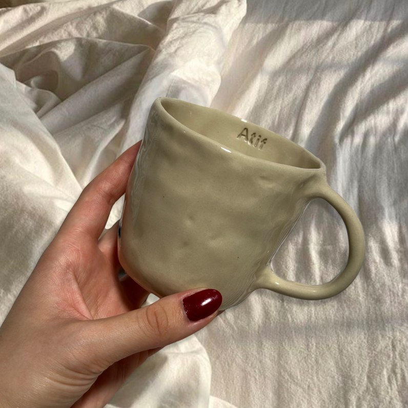 Handmade plain mug with name personalisation