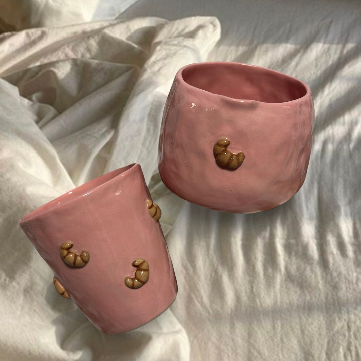 Handmade Pink Croissant Matcha set