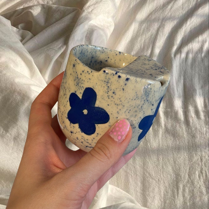Handmade blue flower to go cup