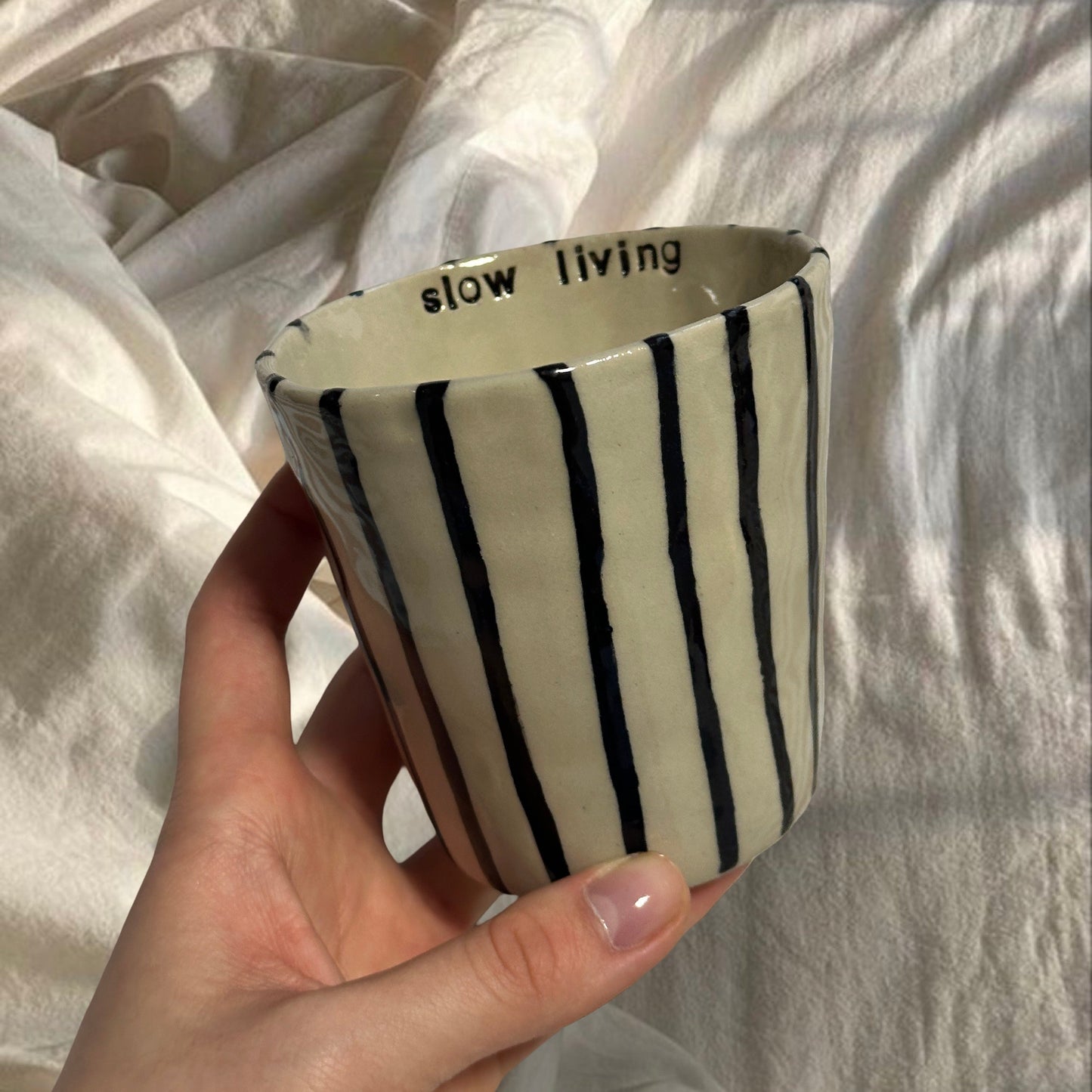 Handmade neutral striped cup
