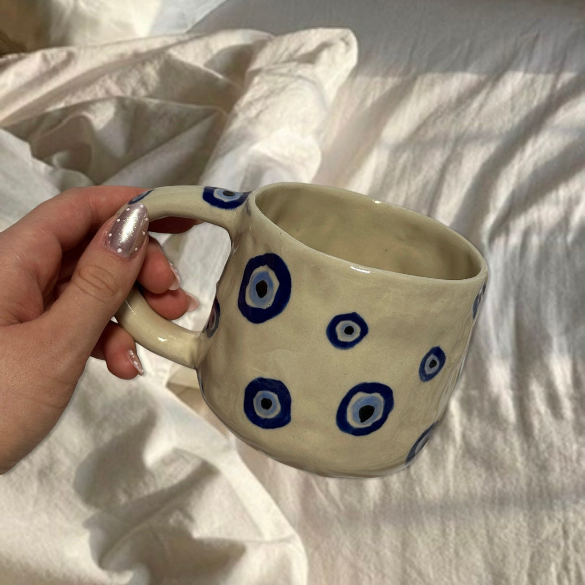 Handmade Chunky Blue Evil Eye mug