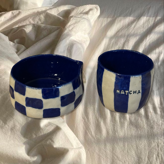 Handmade dark blue matcha set