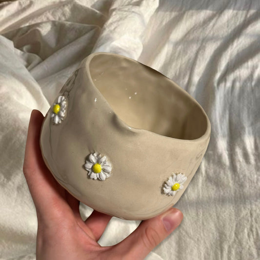 Handmade White Daisy Matcha bowl