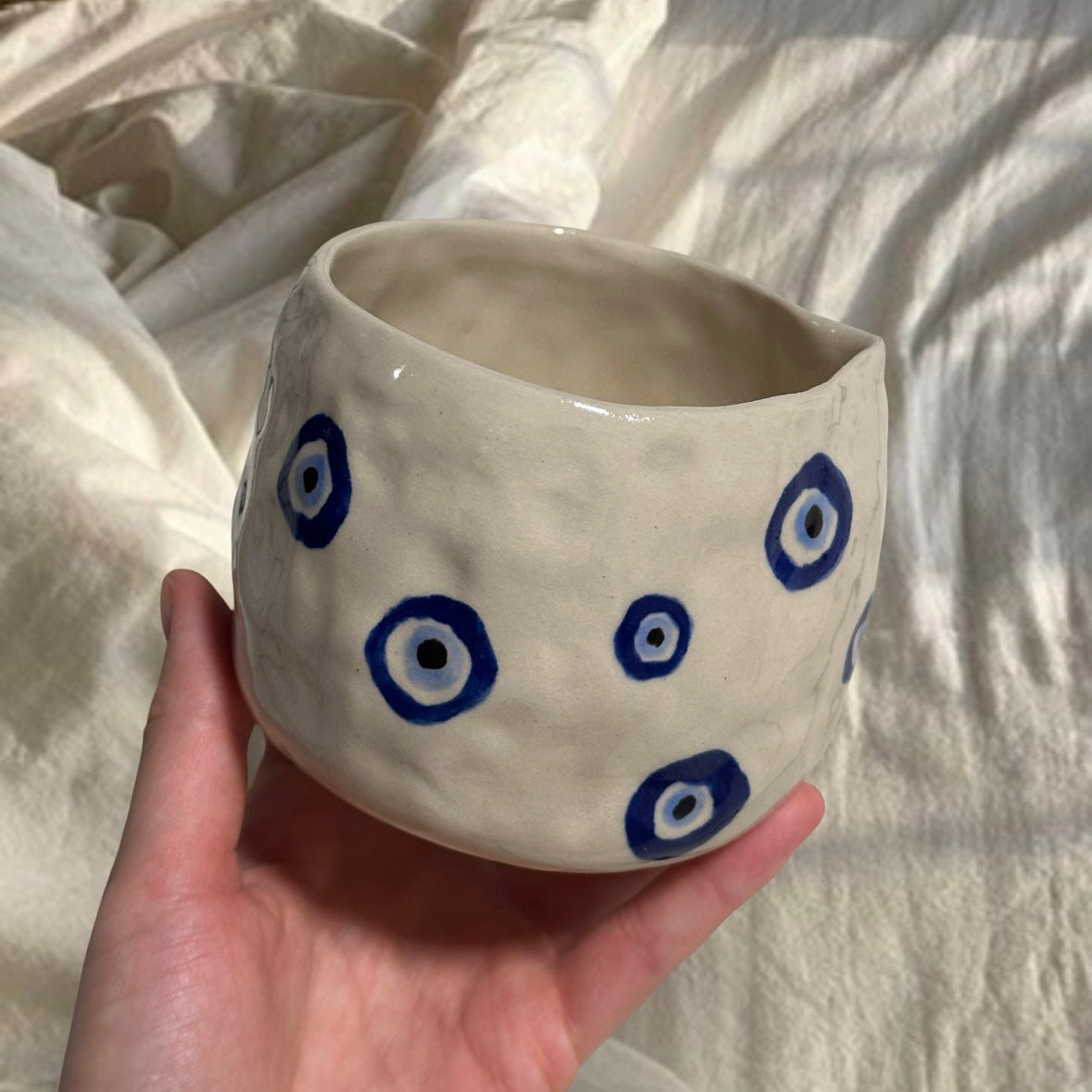 Handmade Blue Evil Eye Matcha bowl
