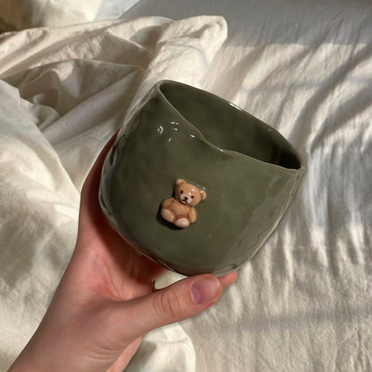 Handmade Green Teddy Matcha bowl