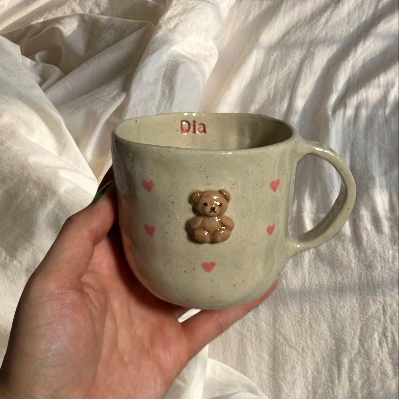 Handmade teddy & hearts mug