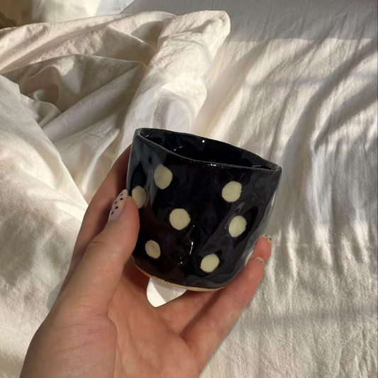 Handmade polka dots espresso cup in black