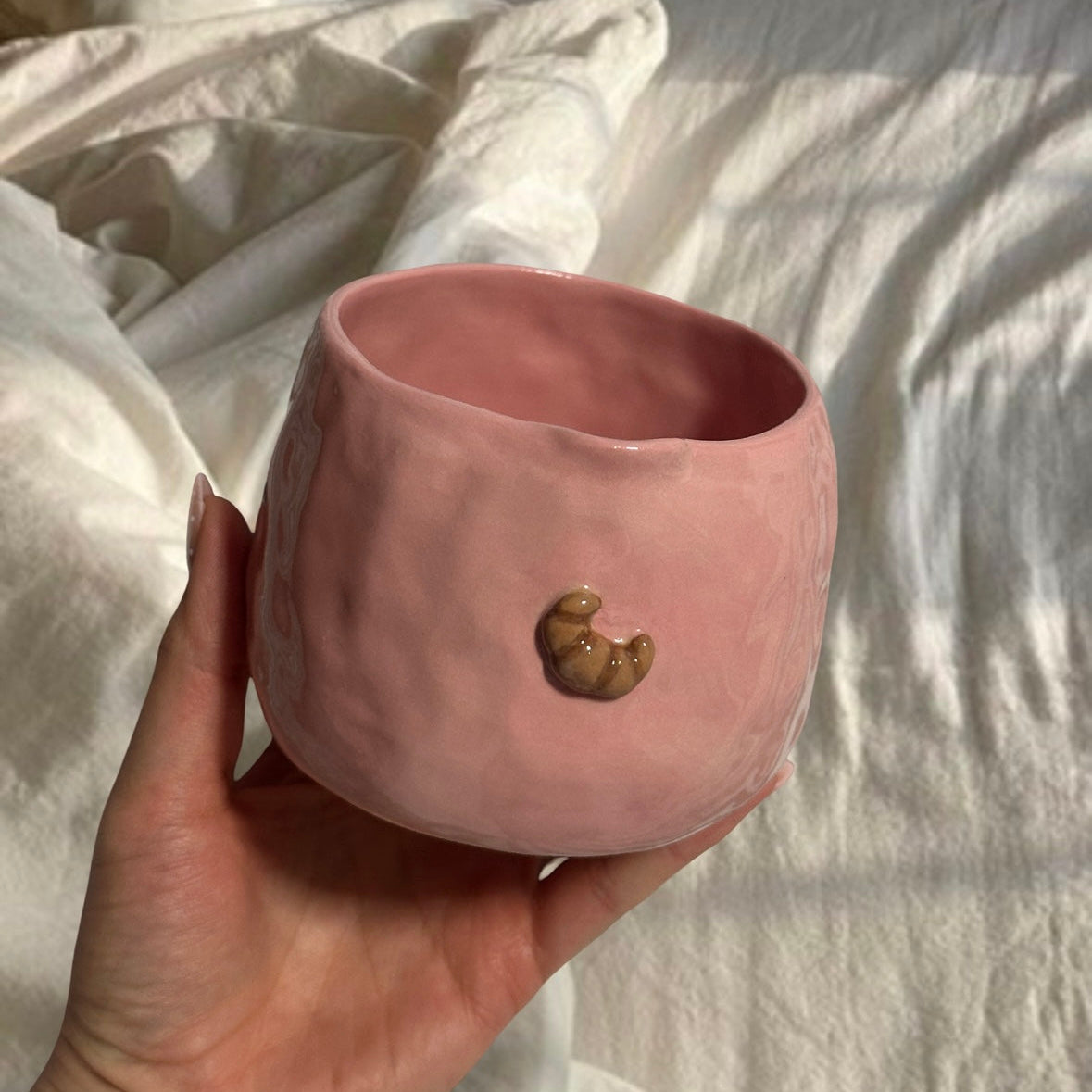Handmade Pink Croissant Matcha bowl