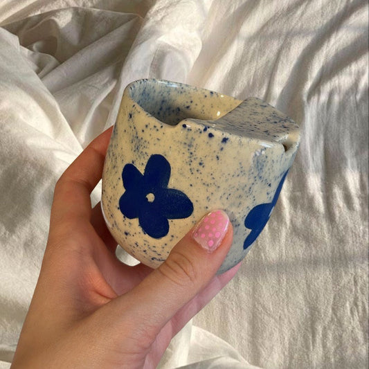 Handmade blue flower to go cup
