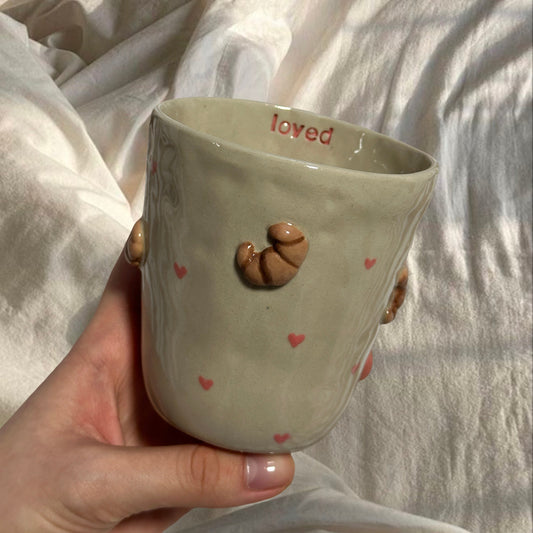 Handmade tall croissant and hearts cup