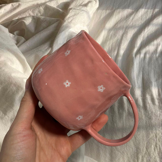 Handmade pink flower mug