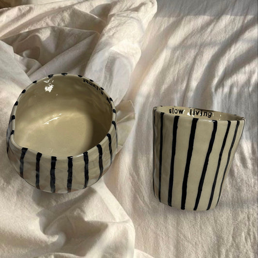 Handmade striped matcha set