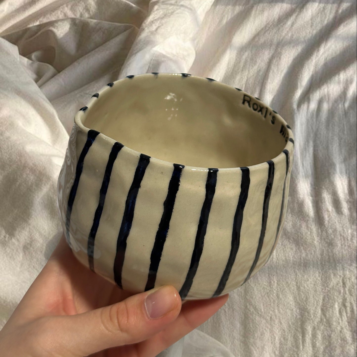 Handmade striped matcha bowl